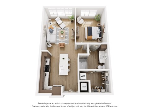 Floor plan for 1 bed, 1 bath, 809 sqft